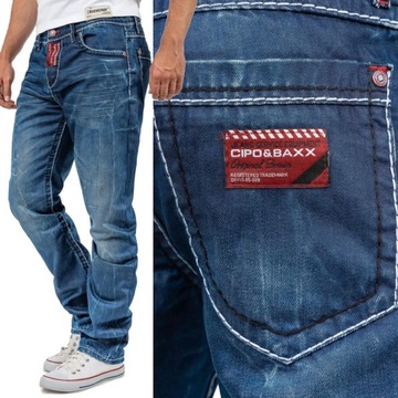 Jeansy Spodnie Jeansowe Denim Blue Kontrast Cieniowane