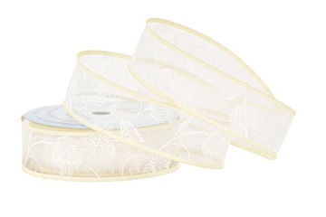 WSTĄŻKA MOTYL Z BROKATEM 4cm/10m KREMOWA EKRI