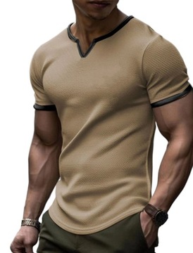 Nowość Męska Koszulka T-shirt V-neck Jednolita Luźna Krótki Rękaw Lato