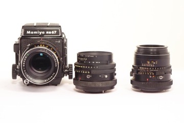 Полный комплект Mamiya RB67 из 3 линз и 3 кассет.