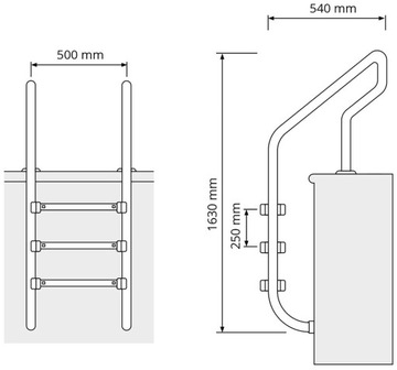 Лестница для бассейна из нержавеющей стали, 3 ступени, 1600 мм