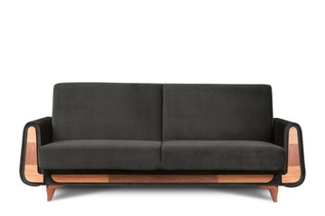 Kanapa rozkładana sofa 3 os. welur drewno GUSTAVO