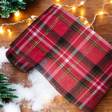 Лента в клетку с золотой нитью 12см/2,7см для банта на дверь в подарок