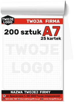 NOTES klejony A7 BLOCZKI reklamowe LOGO z nadrukiem 200 sztuk