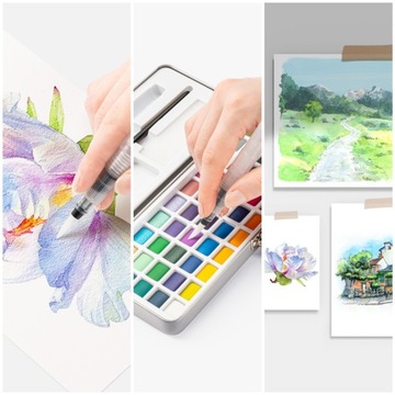 Акварельные краски Набор акварельных кубиков из 50 красок + кисти — 54в1