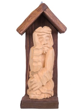 Kapliczka z figurką Jezus Chrystus frasobliwy rzeźba drewniana 29 cm