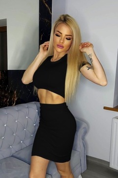 Kolorowy KOMPLET w KWIATKI BLUZKA Top + SPÓDNICZKA MIDI przed kolana S/M
