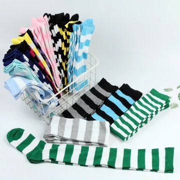 Color Striped Stockings Japanese Over Knee Socks Fashion Women Keep Warm
