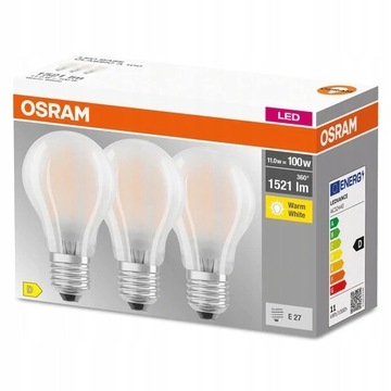 OSRAM FILAMENT Żarówka LED E27 11W = 100W 2700K x3