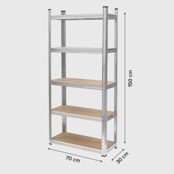 Regał magazynowy metalowy 150x70x30 garażowy srebrny 5 półek Rebel