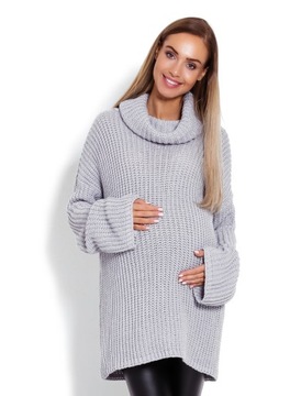 Długi sweter damski z golfem oversize