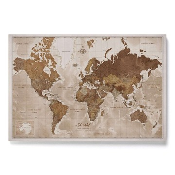 Mapa Korkowa Świata w języku Angielskim Brązowa 70x50cm