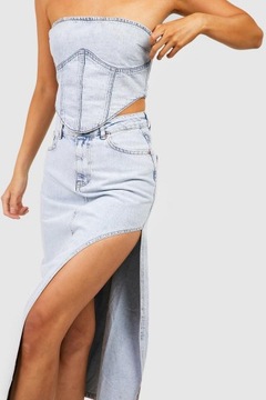 2C3B12 A02 BOOHOO NIEBIESKA JEANSOWA SPÓDNICA MIDI L