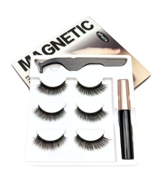 3 pary RZĘSY MAGNETYCZNE+Pęseta+Eyeliner