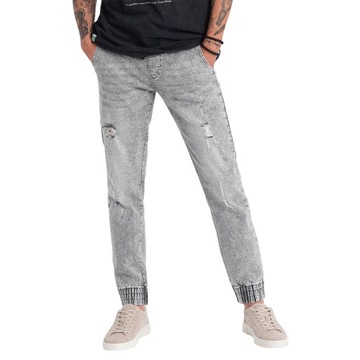Spodnie męskie JOGGERY jeansowe z przetarciami j.szare V4 OM-PADJ-0150 XXL