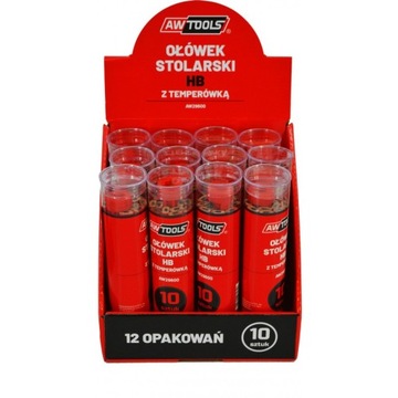 КАРАНДАШ ДЛЯ ПЛОТНОСТИ HB красный 10 шт + точилка