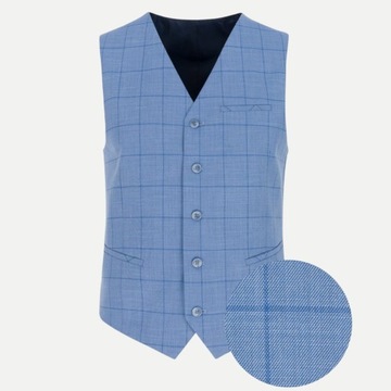 Niebieska kamizelka męska w kratę Slim Fit PAKO LORENTE 58