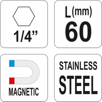 YT-0465 МАГНИТНЫЙ ДЕРЖАТЕЛЬ 60 ММ ДЛЯ НАКОНЕЧНИКОВ 1/4