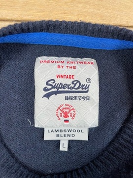 SuperDry sweter lambswool wełna unikatLogoKlasyk L