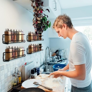 4x кухонные полки, вешалки для специй, настенные перила с 8 крючками, металлические
