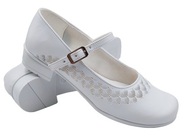 BUTY KOMUNIJNE DLA DZIEWCZYNKI Półbuty POLSKIE Baleriny na obcasie białe 31