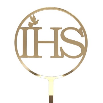 Топпер для первого причастия на торт причастия, золото IHS, в круге, причастие, золотое зеркало