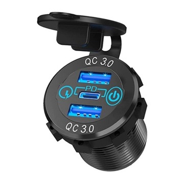 Adapter samochodowy PD3.0 Podwójny QC3.0 2x1,4 cala Pyłoszczelna pokrywa z niebieskim światłem