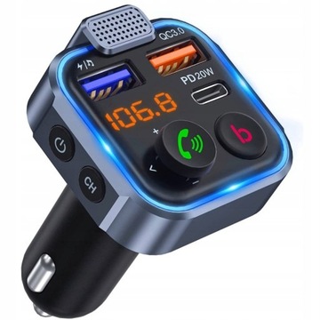 АУДИОПЕРЕДАТЧИК BLUETOOTH FM MP3 BT БЫСТРОЕ ЗАРЯДНОЕ УСТРОЙСТВО 3X USB QC 3.0 RGB