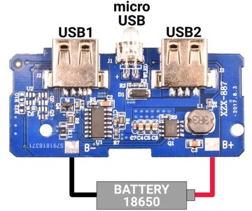 Moduł ładowarki power bank 2xUSB 5V 2A DIV Li-Ion Li-pol