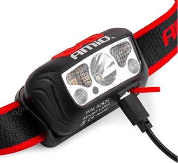 Latarka czołowa LED czołówka 6500K COB USB +tryb czerwony ostrzegawczy