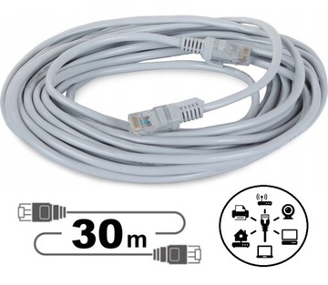 KABEL SIECIOWY LAN FABRYCZNE WTYCZKI SKRĘTKA PRZEWÓD ETHERNET RJ45 30 metr