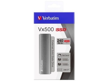 Внешний твердотельный накопитель Verbatim VX500, 240 ГБ, USB-C 3.1, алюминий