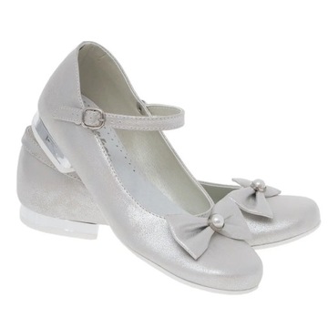 Buty dla dziewczynki srebrne baleriny balerinki wizytowe na wesele OM61-31