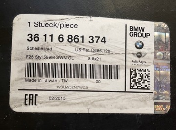 BMW F25 F26 M-PAKET ALU DISK 21" PALCŮ 8.5JX21 ET42 6861374