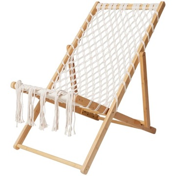 LEŻAK BAMBUSOWY W STYLU BOHO BIAŁY BAMBUS 3 POZYCJE 57x82x84 cm MAX 110KG