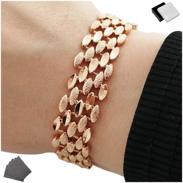 ELEGANCKA ZŁOTA BRANSOLETKA DAMSKA ZE STALI CHIRURGICZNEJ 18K SZEROKA