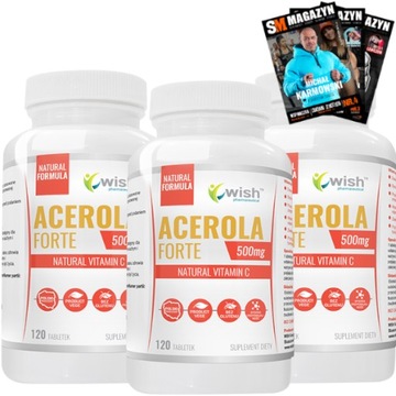 ACEROLA FORTE NATURALNA WITAMINA C ODPORNOŚĆ ANTYOKSYDACJA 500 mg 360 tabl