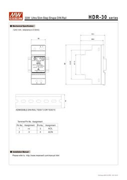 Блок питания Mean Well HDR-30-5 DIN 5В 3А 15Вт
