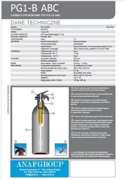 Автомобильный порошковый огнетушитель ABC 1 кг ANAF, производство 2024 г.