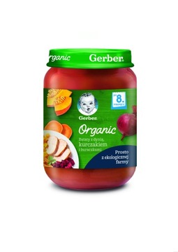 GERBER ORGANIC Obiadek Bataty z dynią, kurczakiem i buraczkami 190g