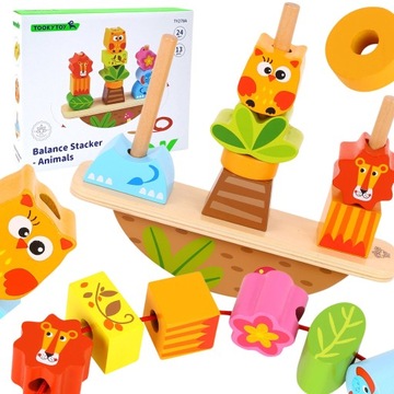 UKŁADANKA DREWNIANA BALANSUJĄCE ZWIERZĘTA NAWLEKANKA TOOKY TOY