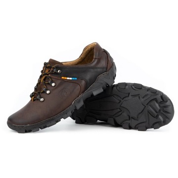 Skórzane buty męskie trekkingowe sznurowane POLSKIE 214GT brązowe 41