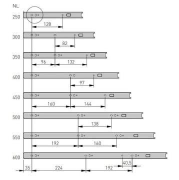 GTV VERSALITE PLUS+ шариковая направляющая 450 мм, полное выдвижение, бесшумное закрытие, 40 кг