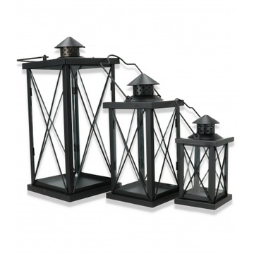 LATARNIA METALOWA CZARNA lampion ZESTAW 3 SZT