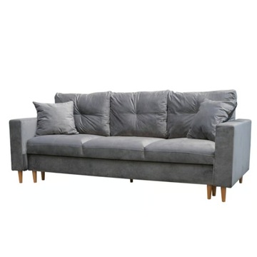 Sofa funkcja spania, sprężyny faliste, drewniane nóżki, pojemnik na pościel