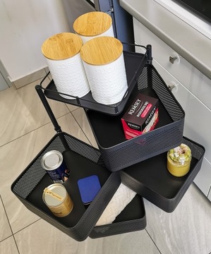 MOBILNY REGAŁ 5 PÓŁEK KUCHENNY ŁAZIENKOWY STOLIK WÓZEK METALOWY 90CM CZARNY