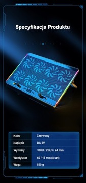 ОХЛАЖДАЮЩАЯ ПОДСТАВКА ДЛЯ НОУТБУКА 12–17 ФУТОВ 8xVENT LED