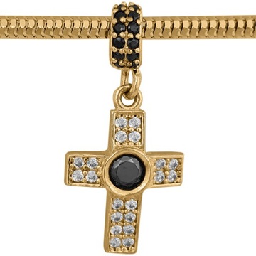 Charms Złota Zawieszka Wiszący Krzyż Cyrkonie Złoto 585