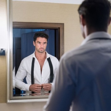 МУЖСКАЯ БЕЛАЯ ТОРЖЕСТВЕННАЯ РУБАШКА, атлас, эластичная, РАСТЯЖАЕМАЯ, Regular L