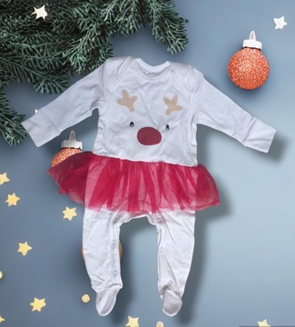 Pajacyk świąteczny niemowlęce 74 cm tiul renifer Xmas body Ś11